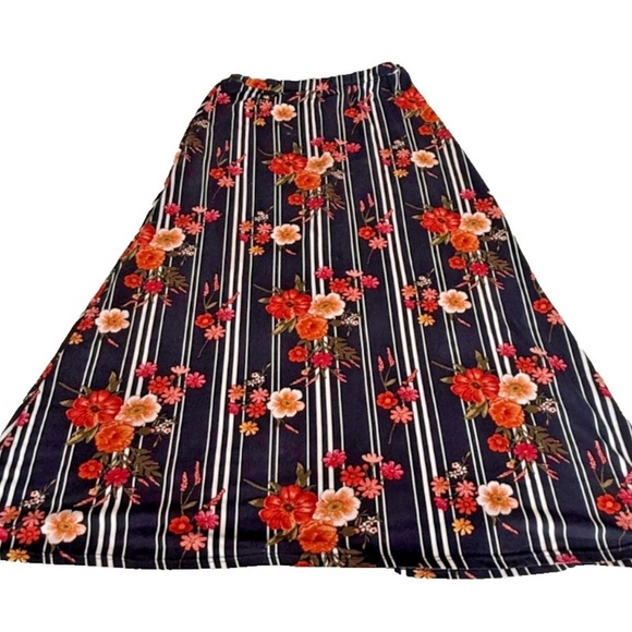 French Laundry Women's Boho Maxi Skirt; Black/Stripes/Floral; Elastic Waist; L - Picture 7 of 8